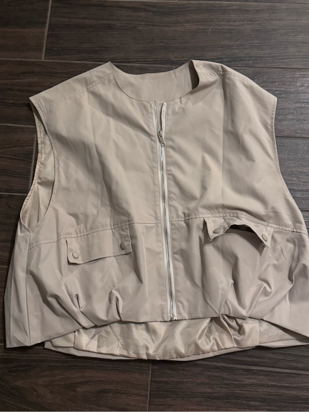 Light Beige Utility Zip Front Vest